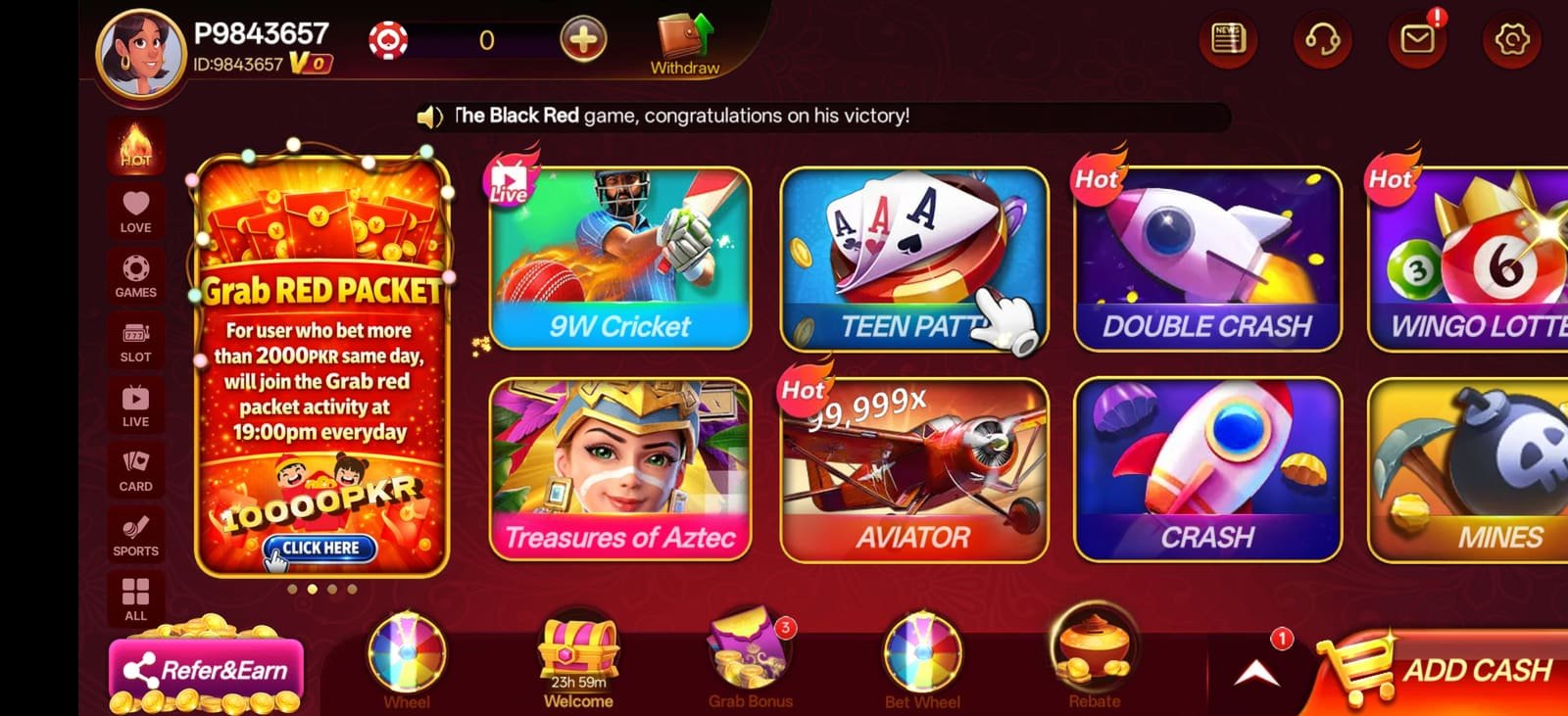 S9 Game app screenshot — slot lobby running on Android