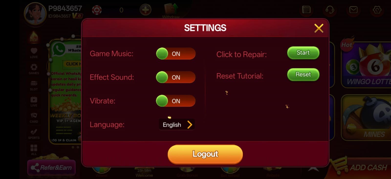 S9 game screenshot — cascading reels win sequence